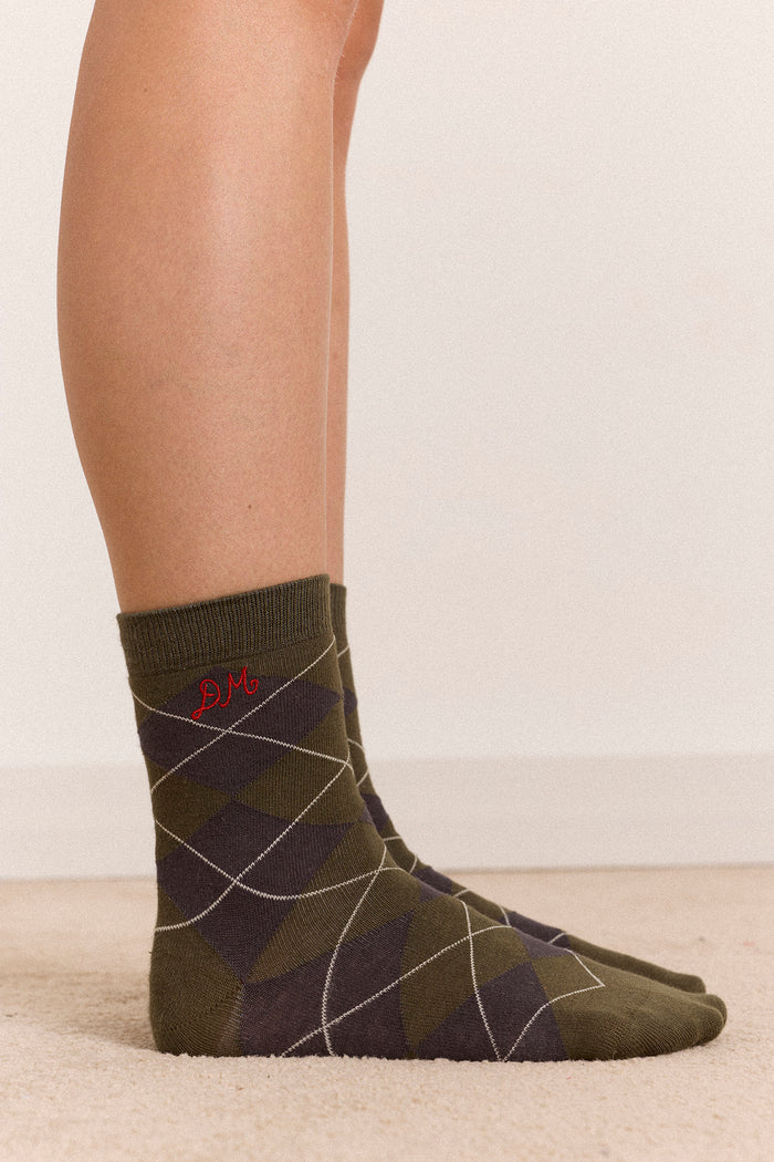 2 Pack Sock - Olive & Purple Argyle