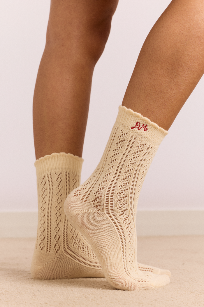 2 Pack Socks - Red & Cream Pointelle