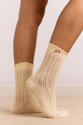 2 Pack Socks - Red & Cream Pointelle
