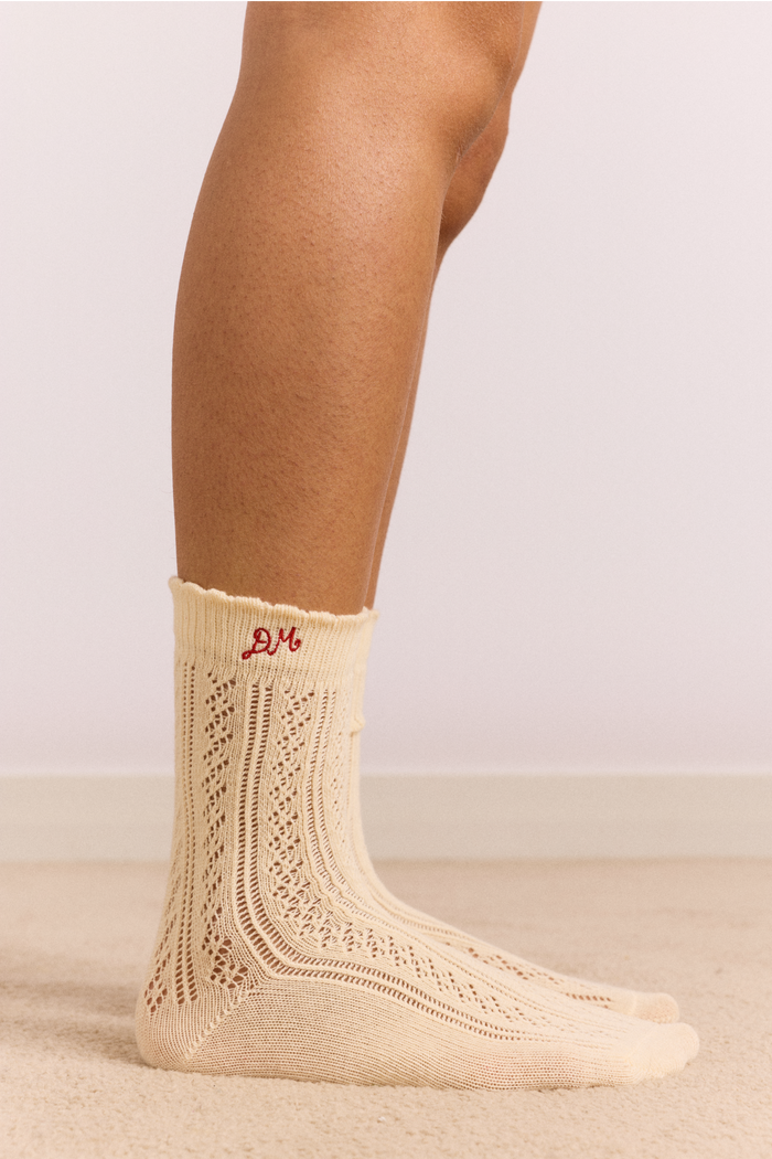 2 Pack Socks - Red & Cream Pointelle