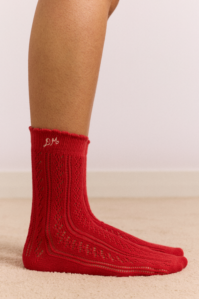 2 Pack Socks - Red & Cream Pointelle