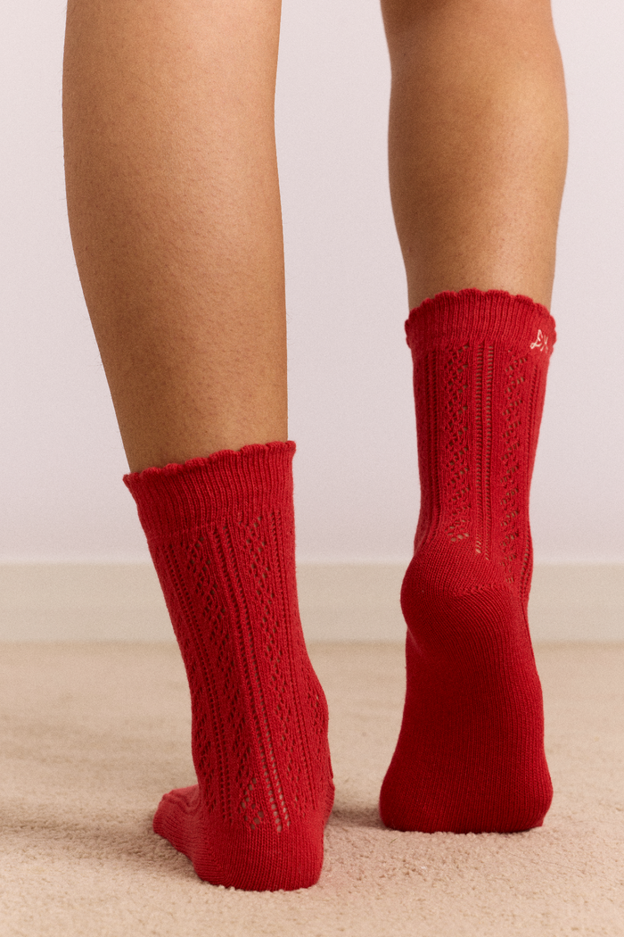 2 Pack Socks - Red & Cream Pointelle
