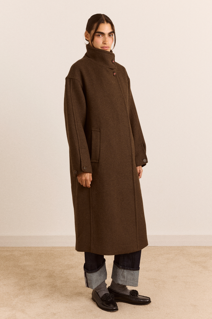 Agnes Wool Blend Coat- Chocolate
