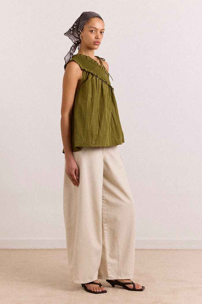 Alma Cami - Olive Taffeta