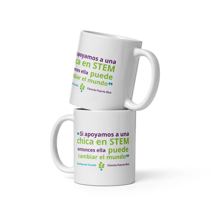"Apoya una chica" White glossy mug