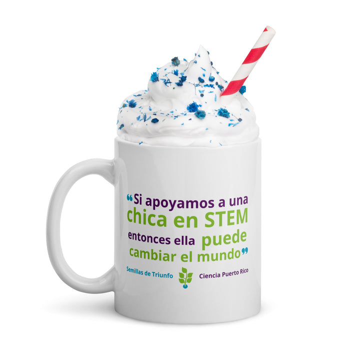 "Apoya una chica" White glossy mug