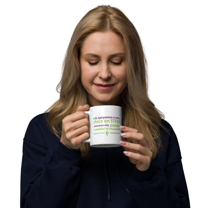 "Apoya una chica" White glossy mug