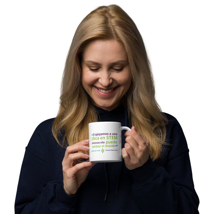 "Apoya una chica" White glossy mug