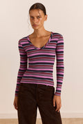 Arlea Long Sleeve Tee - Purple Stripe