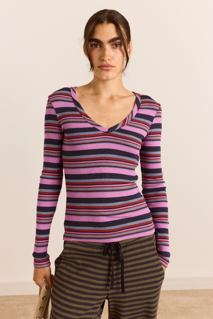 Arlea Long Sleeve Tee - Purple Stripe