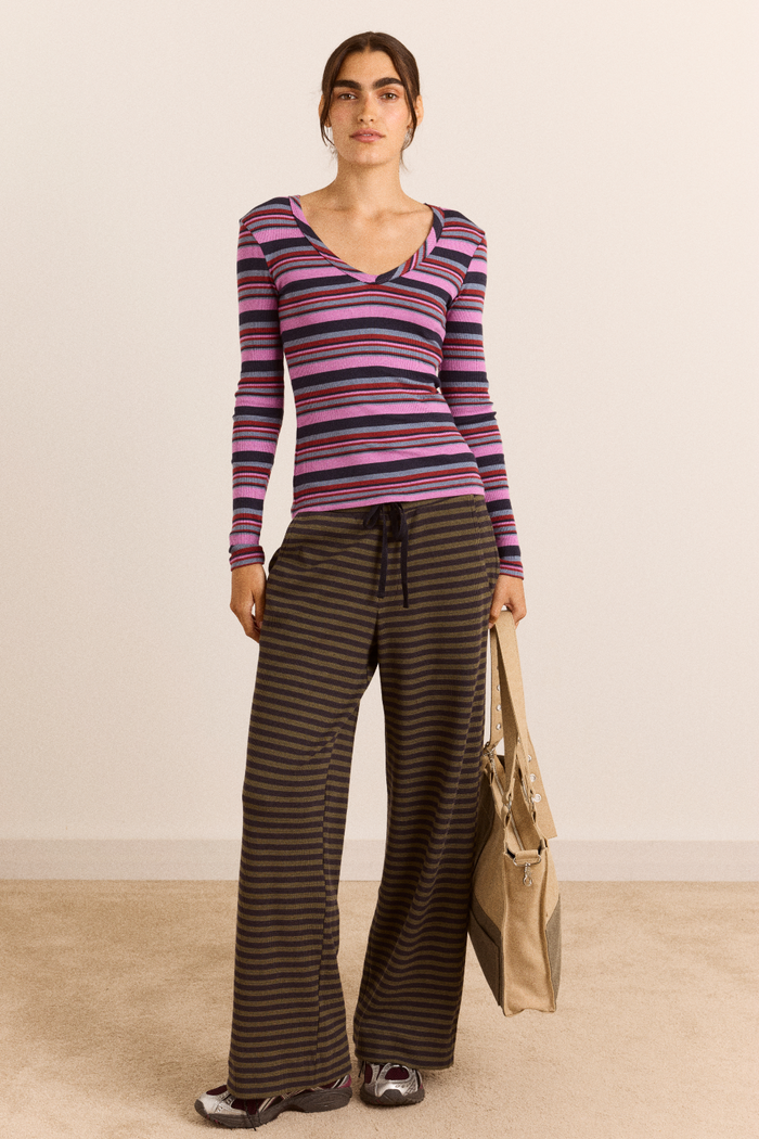 Arlea Long Sleeve Tee - Purple Stripe