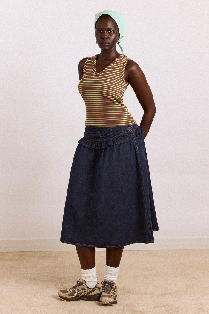 Arlea V-Neck Tank - Brown Stripe
