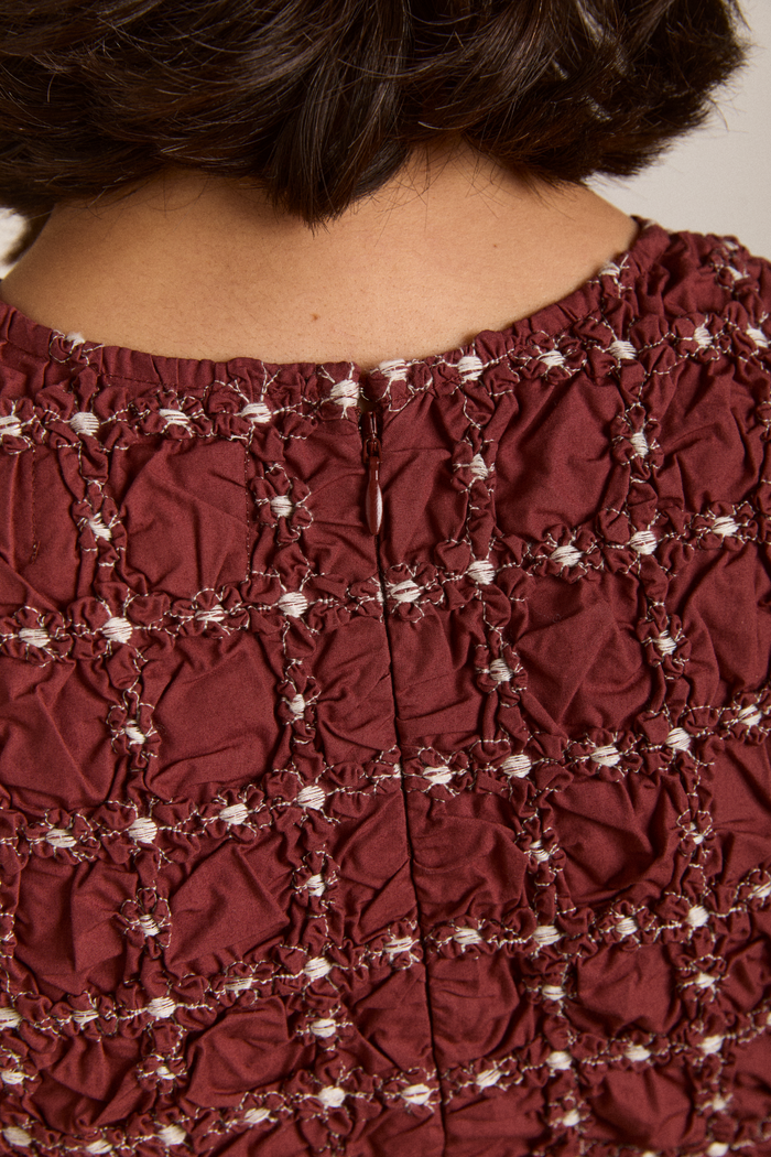 Audrey Midi Dress - Burg/Butter Stitching