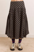 Berta Midi Skirt - Navy Green Check
