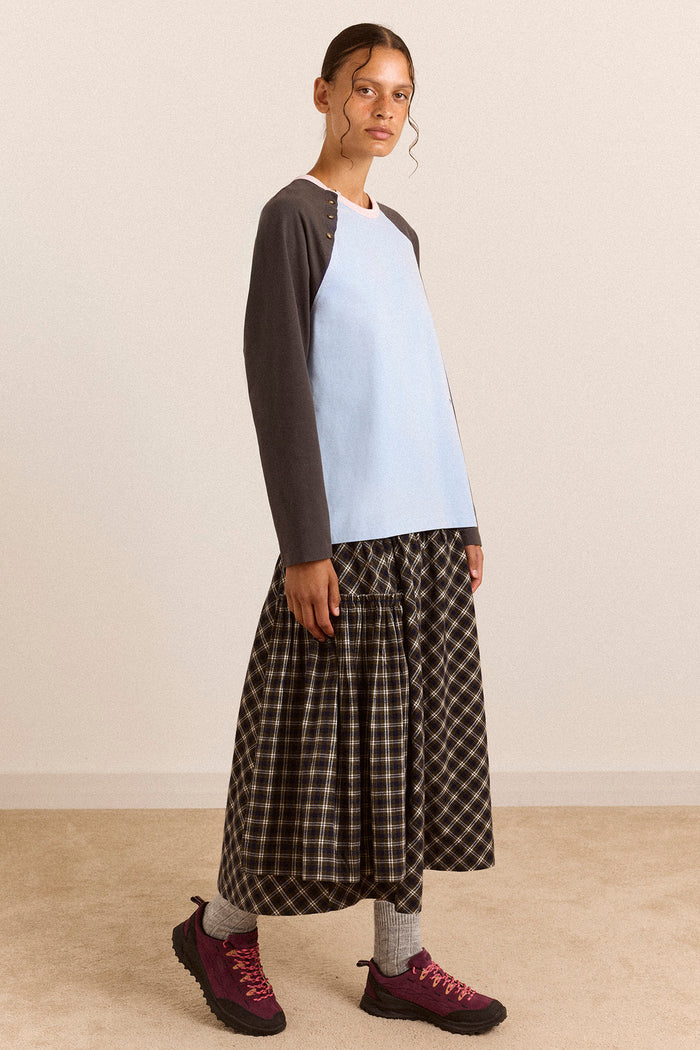 Berta Midi Skirt - Navy Green Check