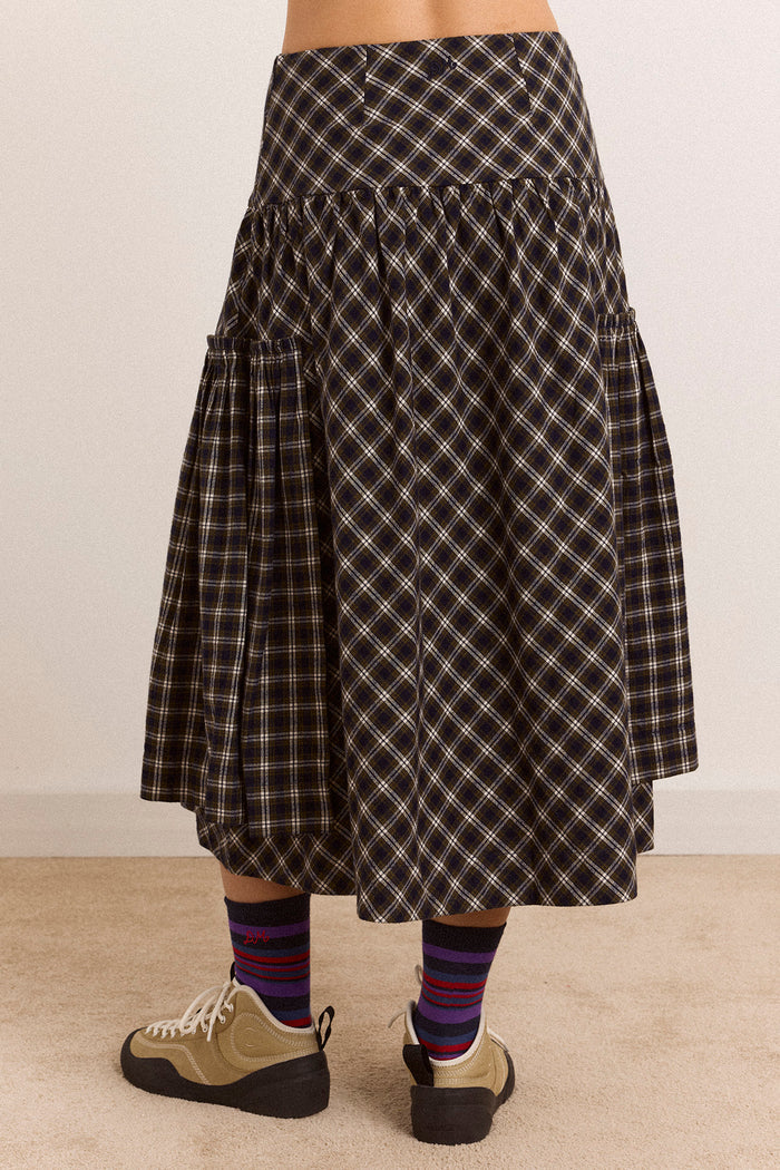 Berta Midi Skirt - Navy Green Check