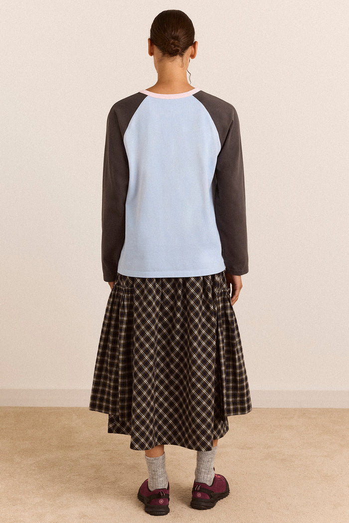 Berta Midi Skirt - Navy Green Check