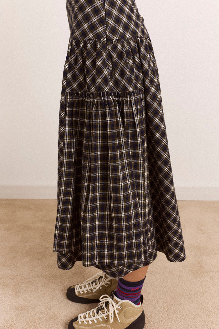 Berta Midi Skirt - Navy Green Check