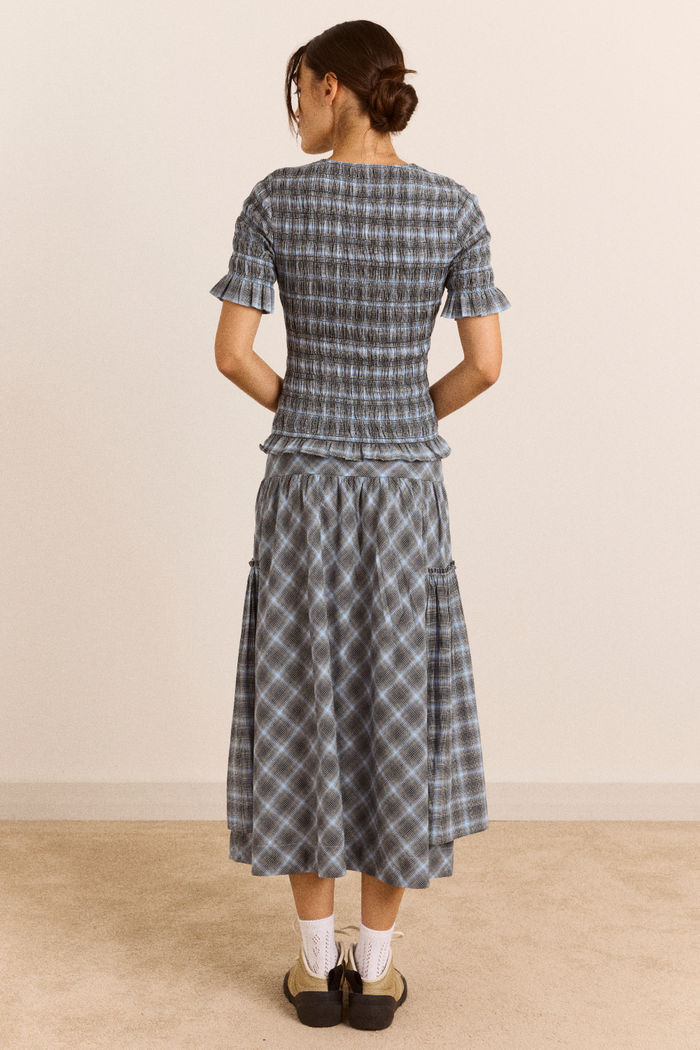 Berta Midi Skirt- Blue Pepper Check