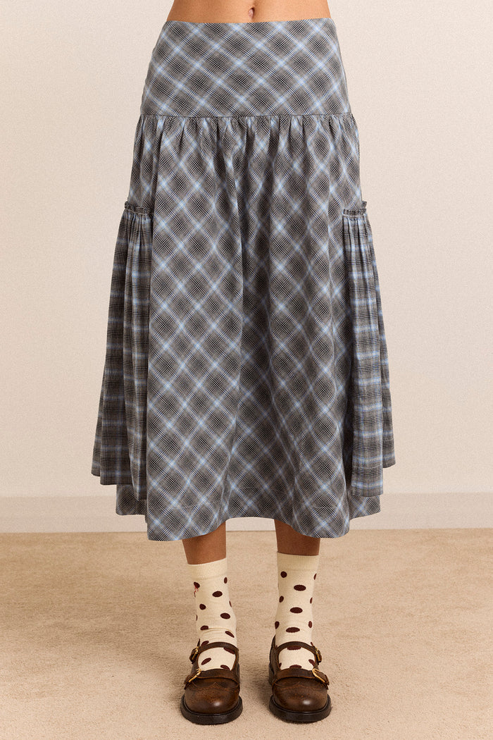 Berta Midi Skirt- Blue Pepper Check