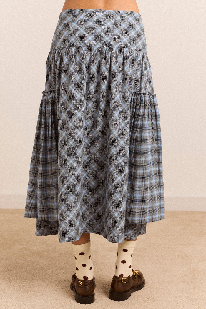 Berta Midi Skirt- Blue Pepper Check