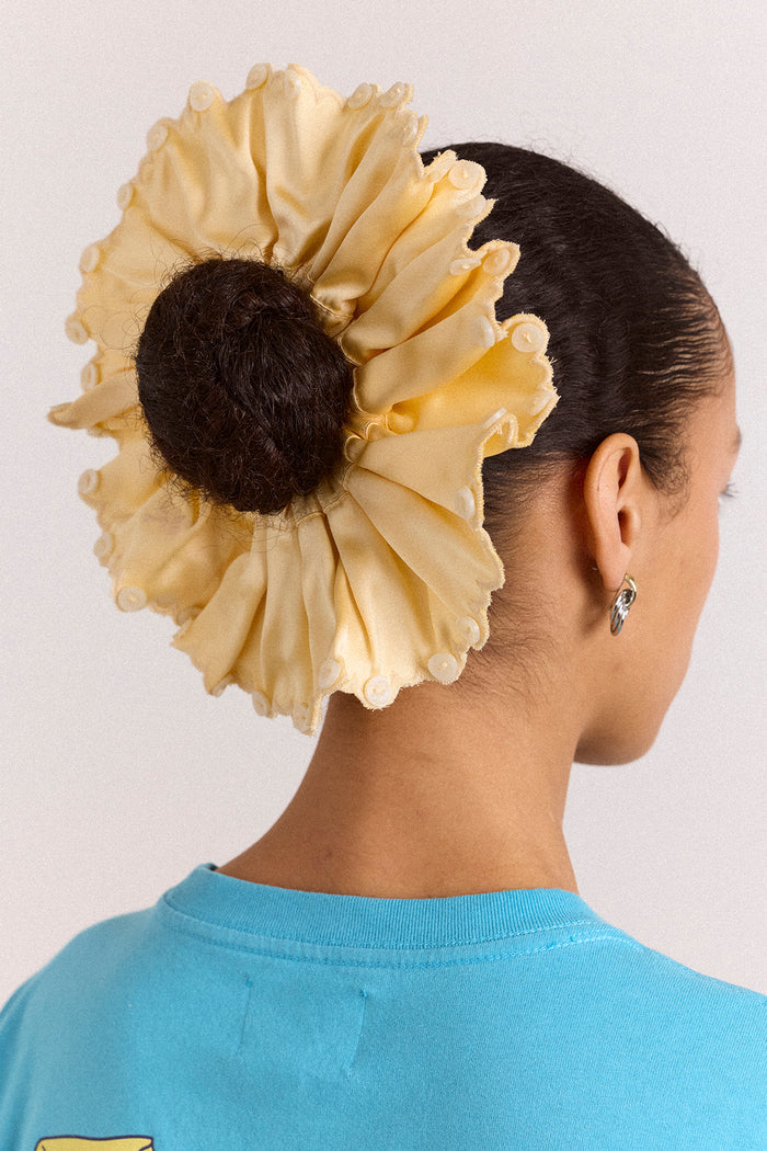Button Detail Scrunchie - Yellow Satin