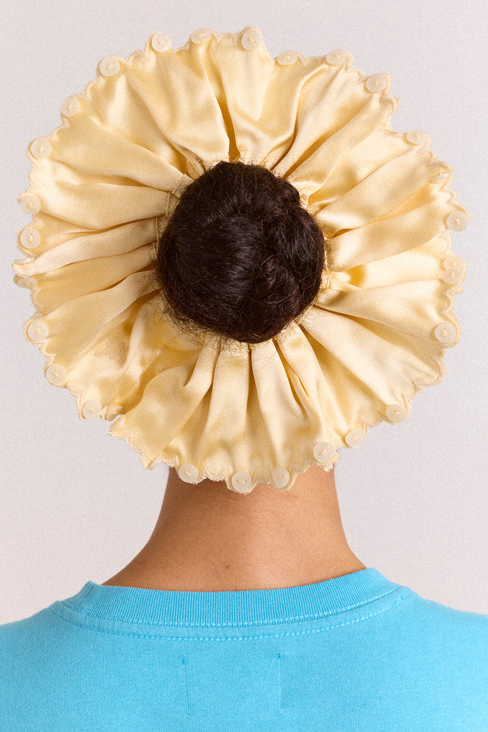 Button Detail Scrunchie - Yellow Satin