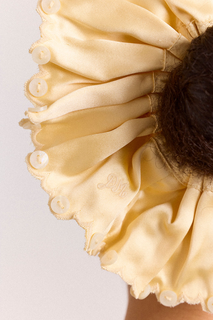 Button Detail Scrunchie - Yellow Satin