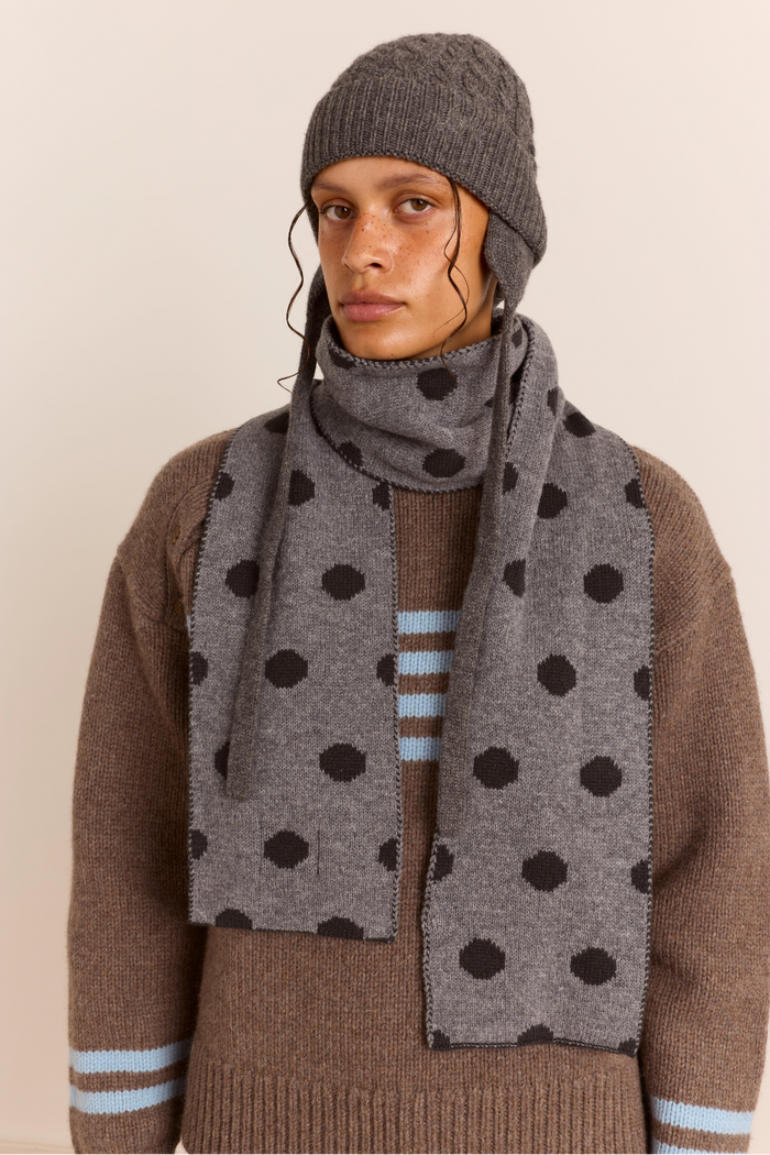 Cashmere / Wool Blend Mix Turn Up Tie Beanie - Charcoal
