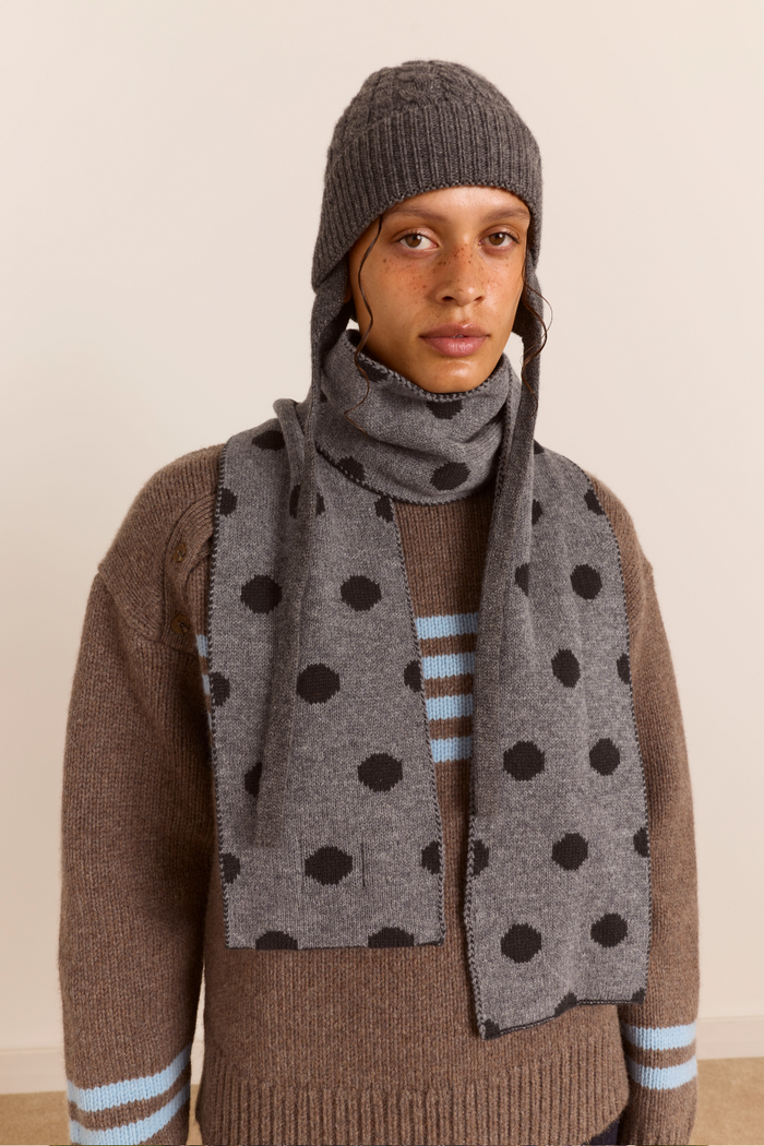 Cashmere / Wool Blend Mix Turn Up Tie Beanie - Charcoal