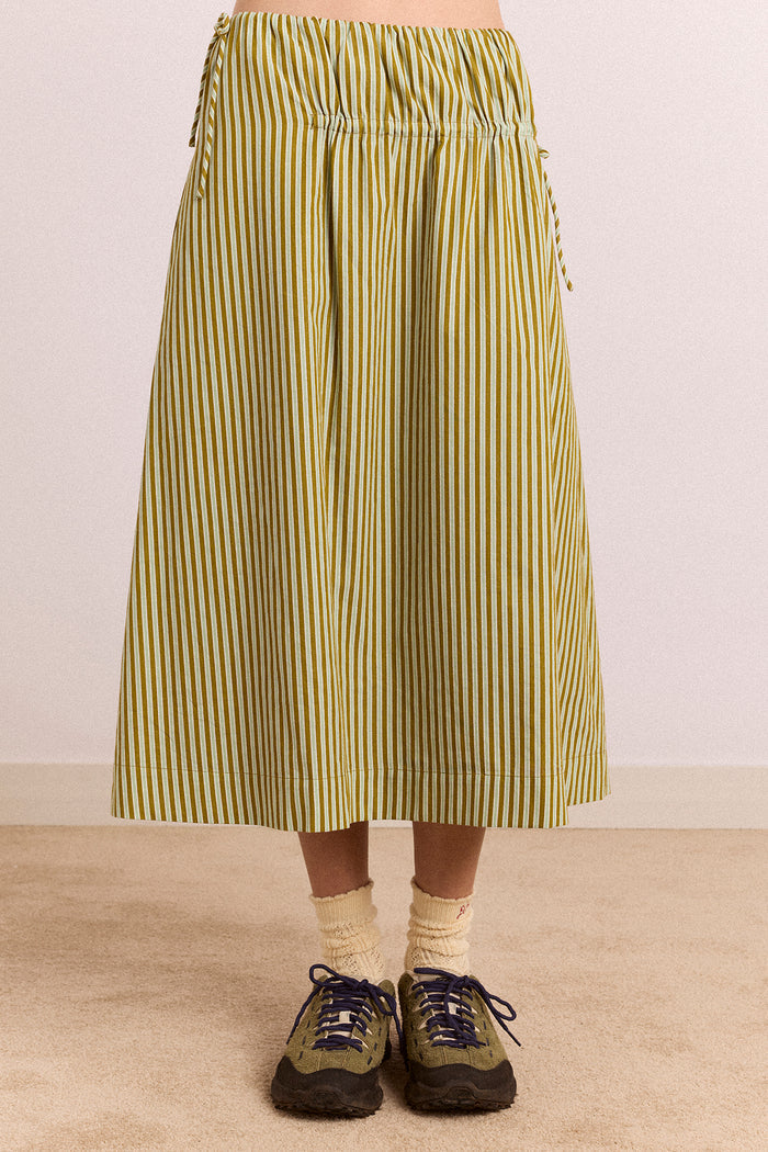 Caspia Midi Skirt - Green Stripe