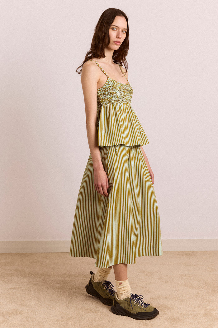 Caspia Midi Skirt - Green Stripe