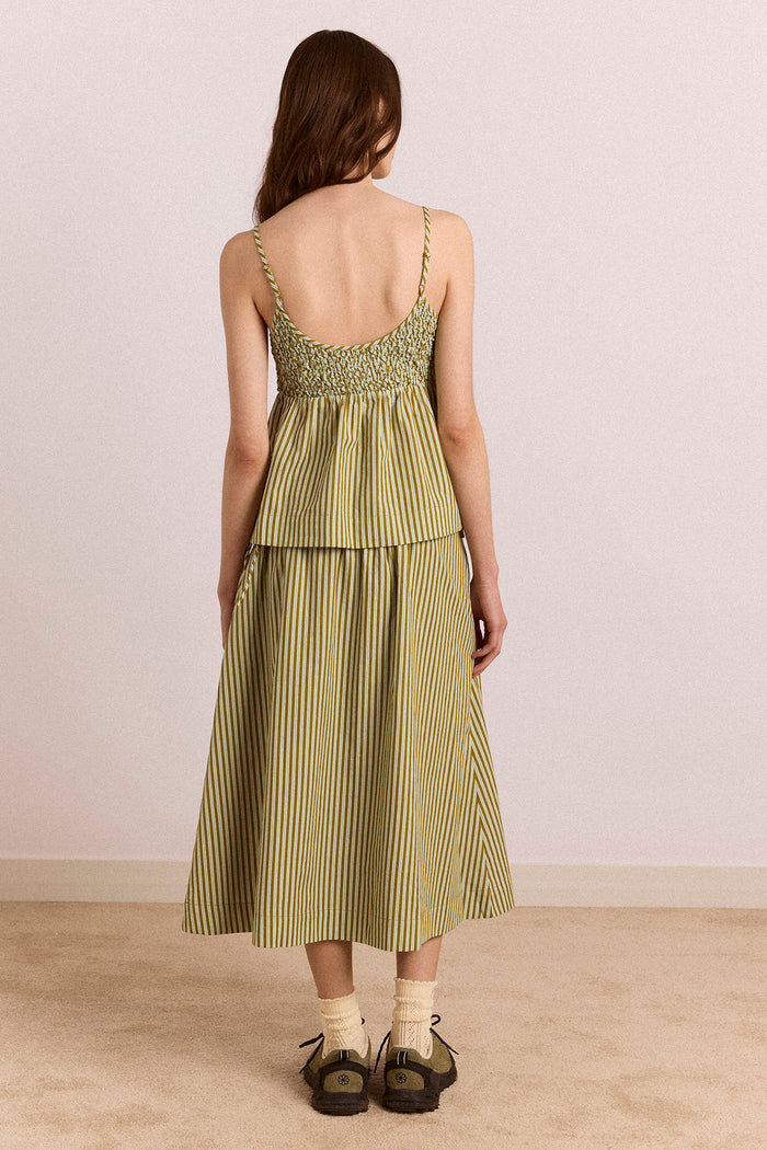 Caspia Midi Skirt - Green Stripe