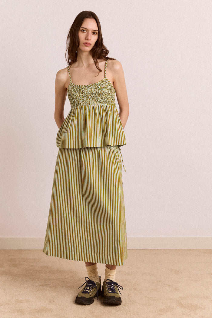 Caspia Midi Skirt - Green Stripe