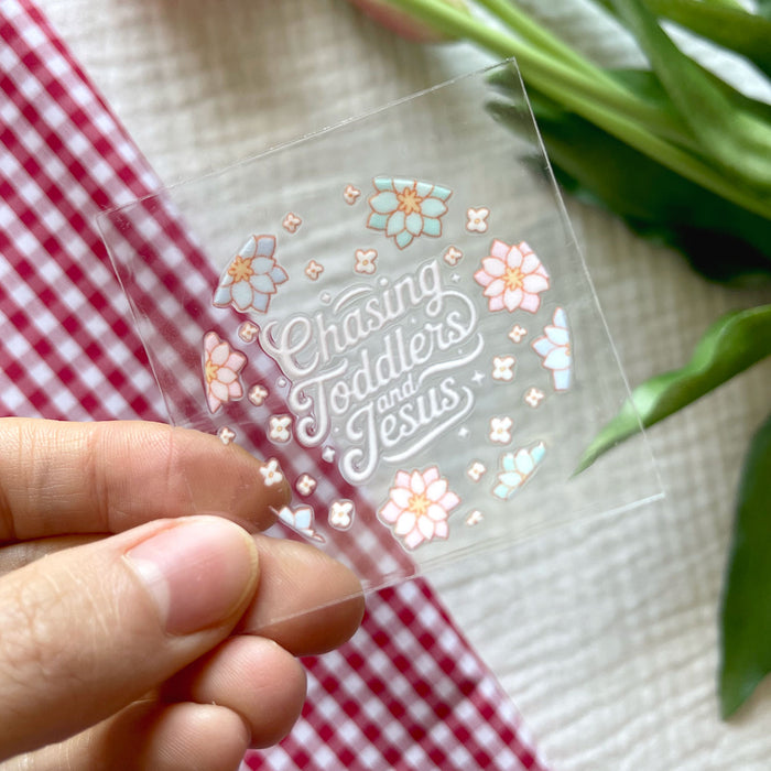 [ Double Sided ] Circle UV DTF Decal | Chasing Toddlers and Jesus
