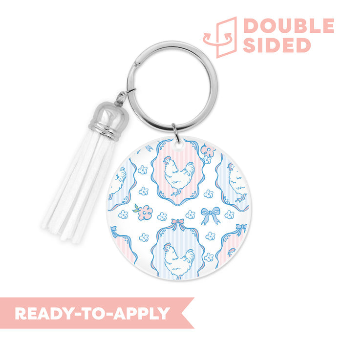[ Double Sided ] Circle UV DTF Decal | Coquette Blue Chicken