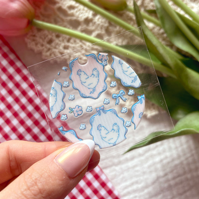 [ Double Sided ] Circle UV DTF Decal | Coquette Blue Chicken