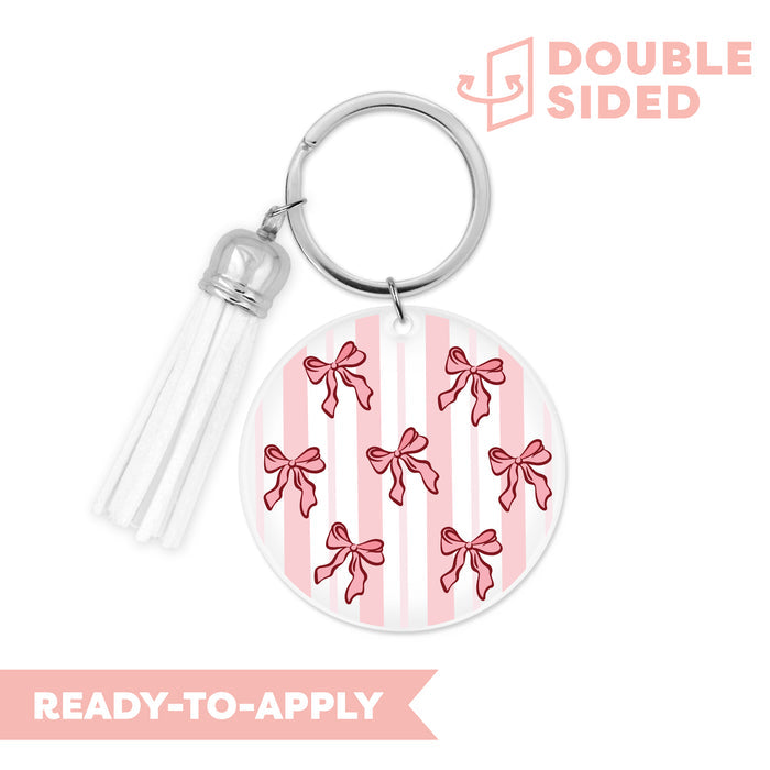 [ Double Sided ] Circle UV DTF Decal | Coquette Stripe Bow