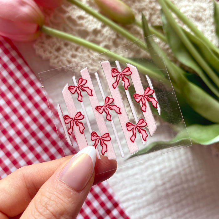 [ Double Sided ] Circle UV DTF Decal | Coquette Stripe Bow