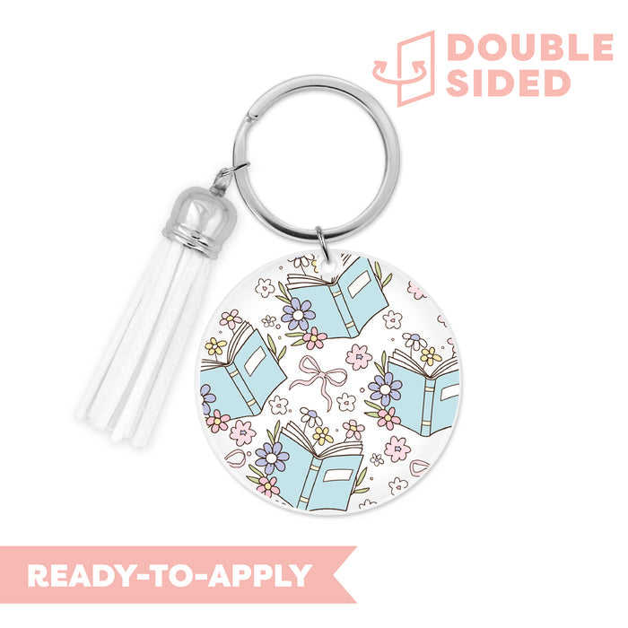 [ Double Sided ] Circle UV DTF Decal | Floral Book Blue