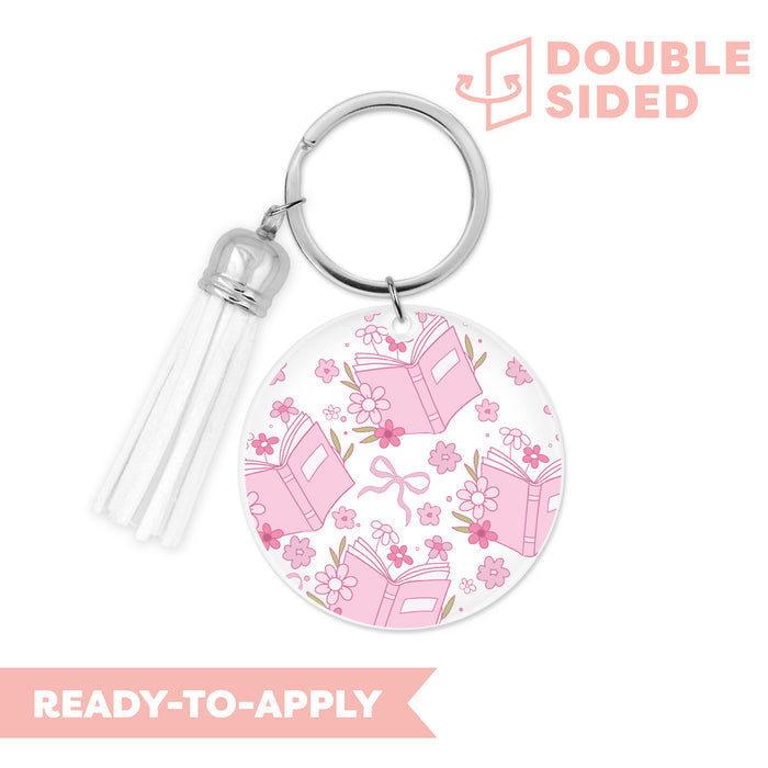 [ Double Sided ] Circle UV DTF Decal | Floral Book Pink