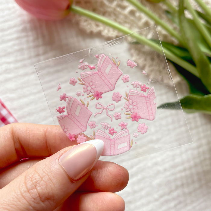 [ Double Sided ] Circle UV DTF Decal | Floral Book Pink