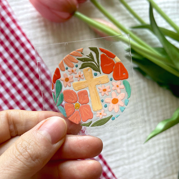 [ Double Sided ] Circle UV DTF Decal | Floral Cross