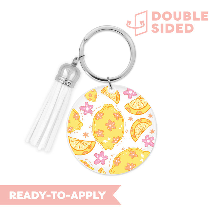 [ Double Sided ] Circle UV DTF Decal | Floral Lemon
