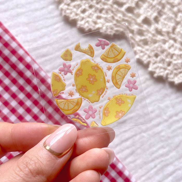[ Double Sided ] Circle UV DTF Decal | Floral Lemon