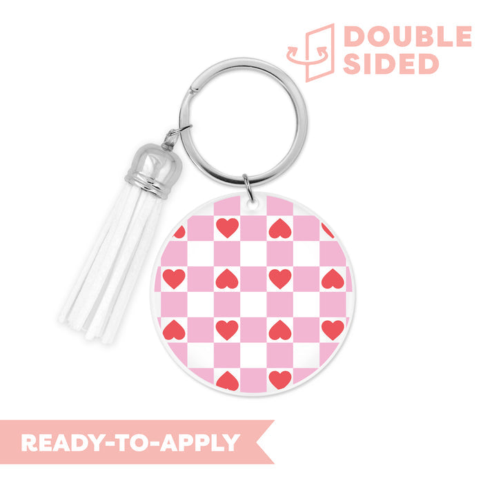 [ Double Sided ] Circle UV DTF Decal | Heart Checkered