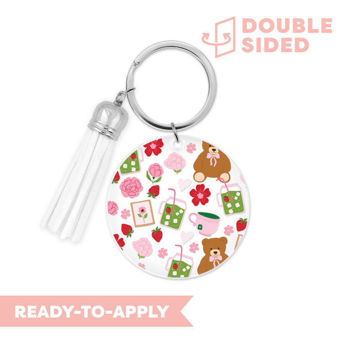 [ Double Sided ] Circle UV DTF Decal | Matcha Strawberry Bear