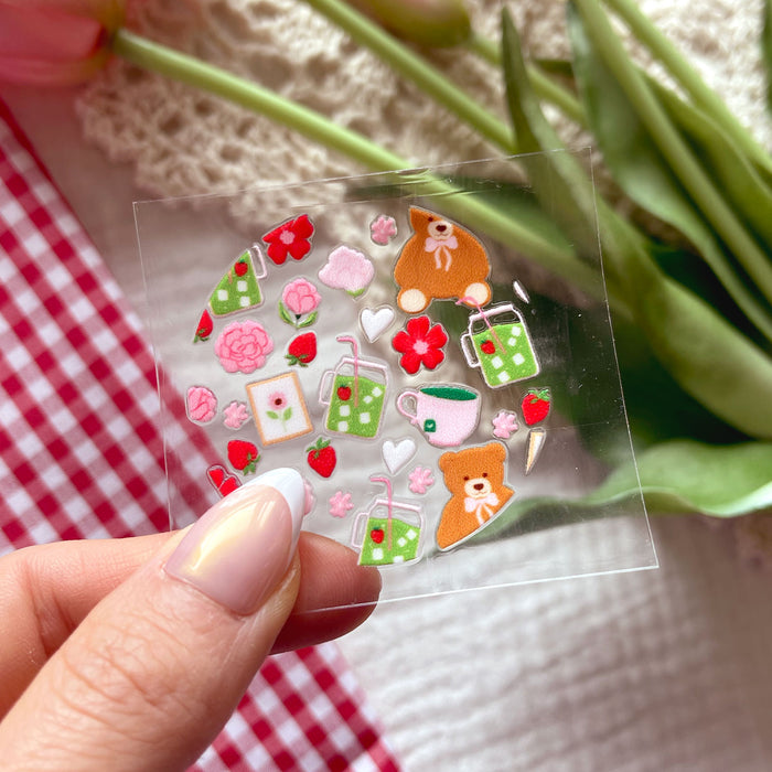 [ Double Sided ] Circle UV DTF Decal | Matcha Strawberry Bear
