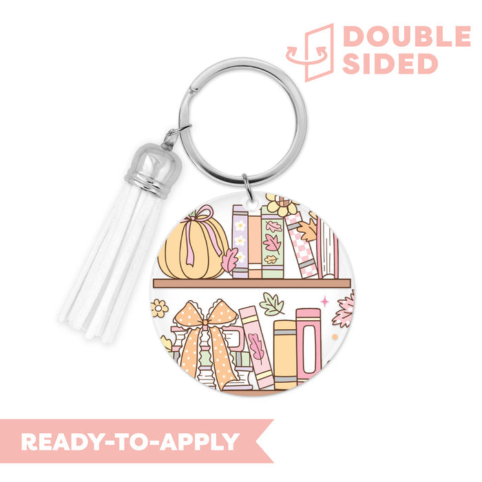 [ Double Sided ] Circle UV DTF Decal | Pumpkin Bookshelf