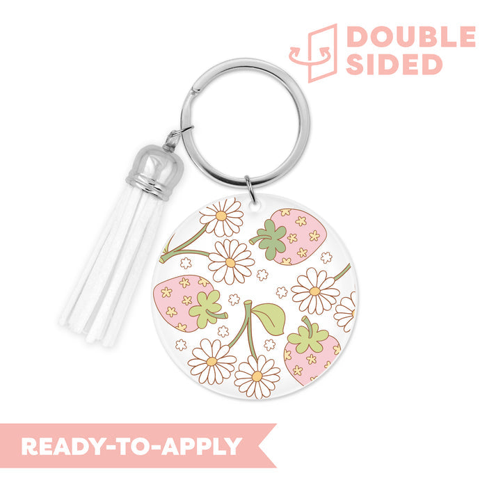 [ Double Sided ] Circle UV DTF Decal | Retro Floral Strawberry